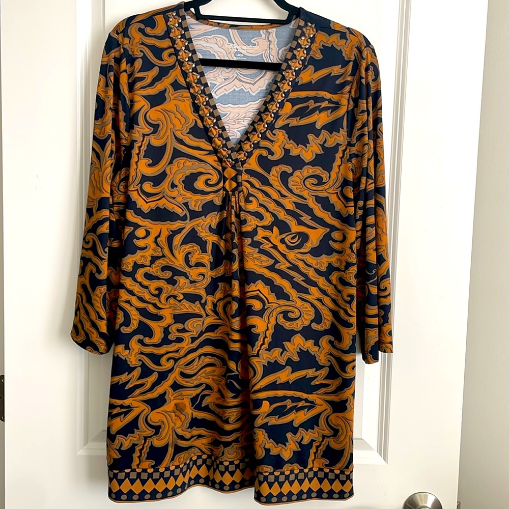 Soft surroundings multicolor jersey knit pullover V-neck tunic GUC